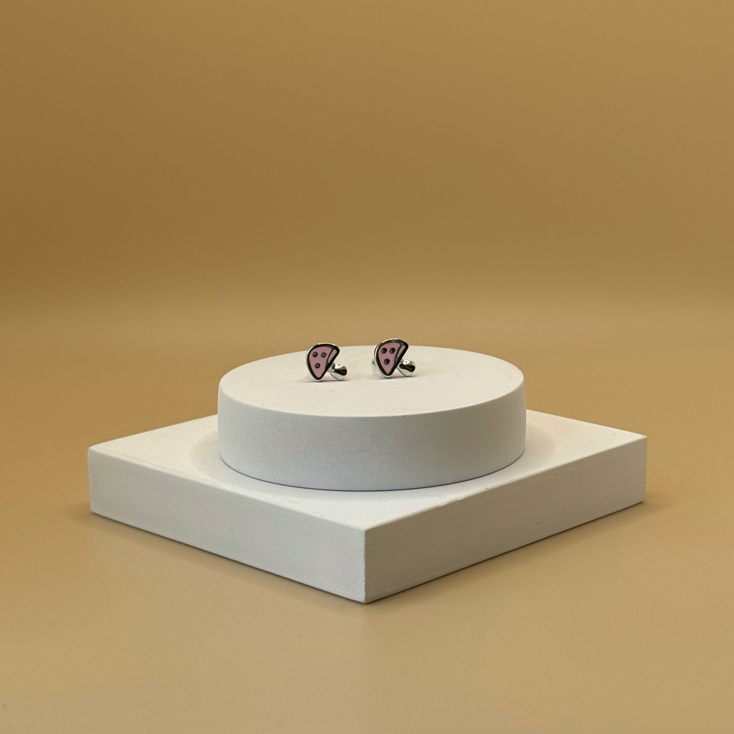 I Shroom You Set - White Rhodium & Pink Mushroom