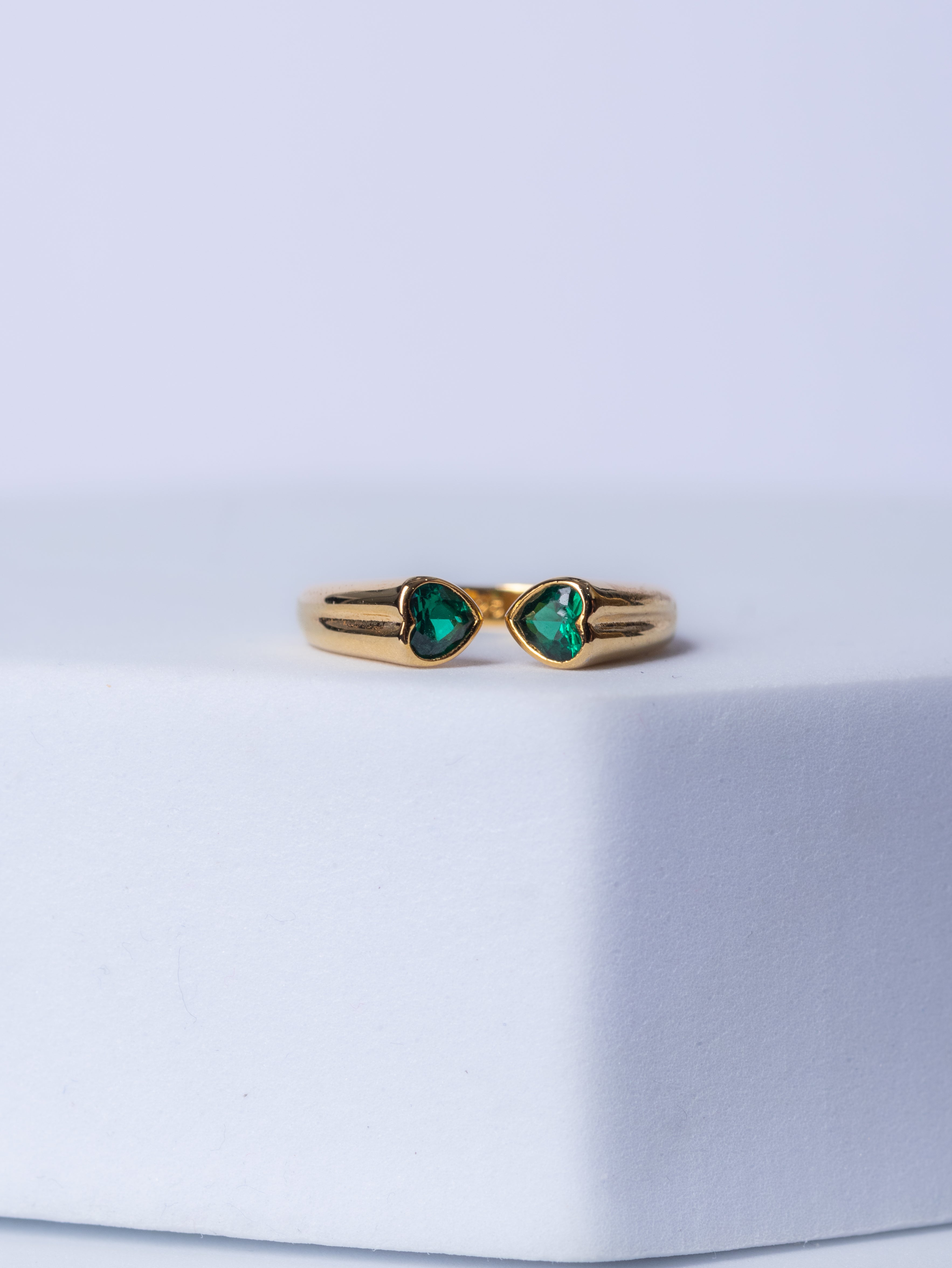 Twin hearts- green zirconia ring