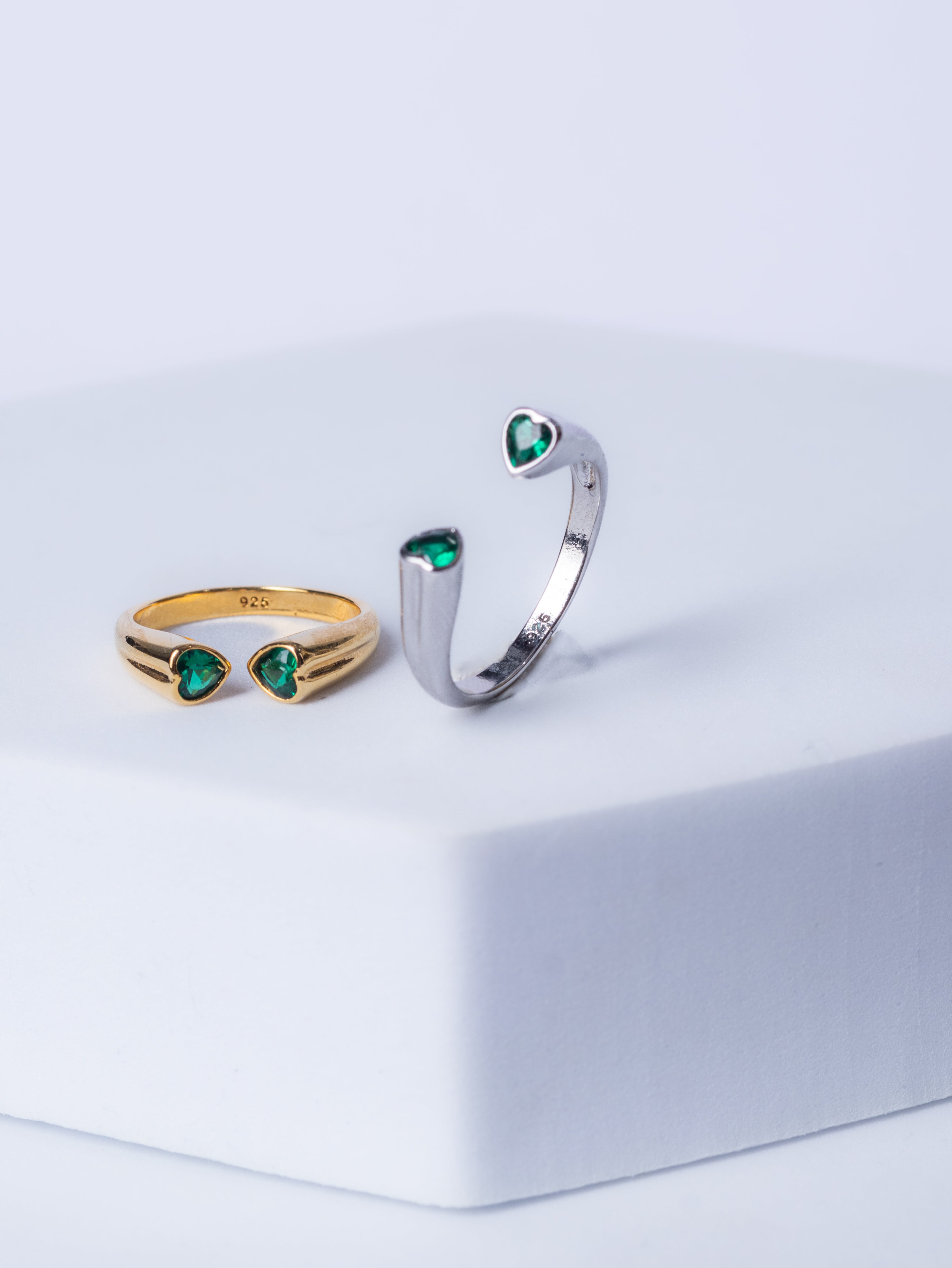 Twin hearts- green zirconia ring