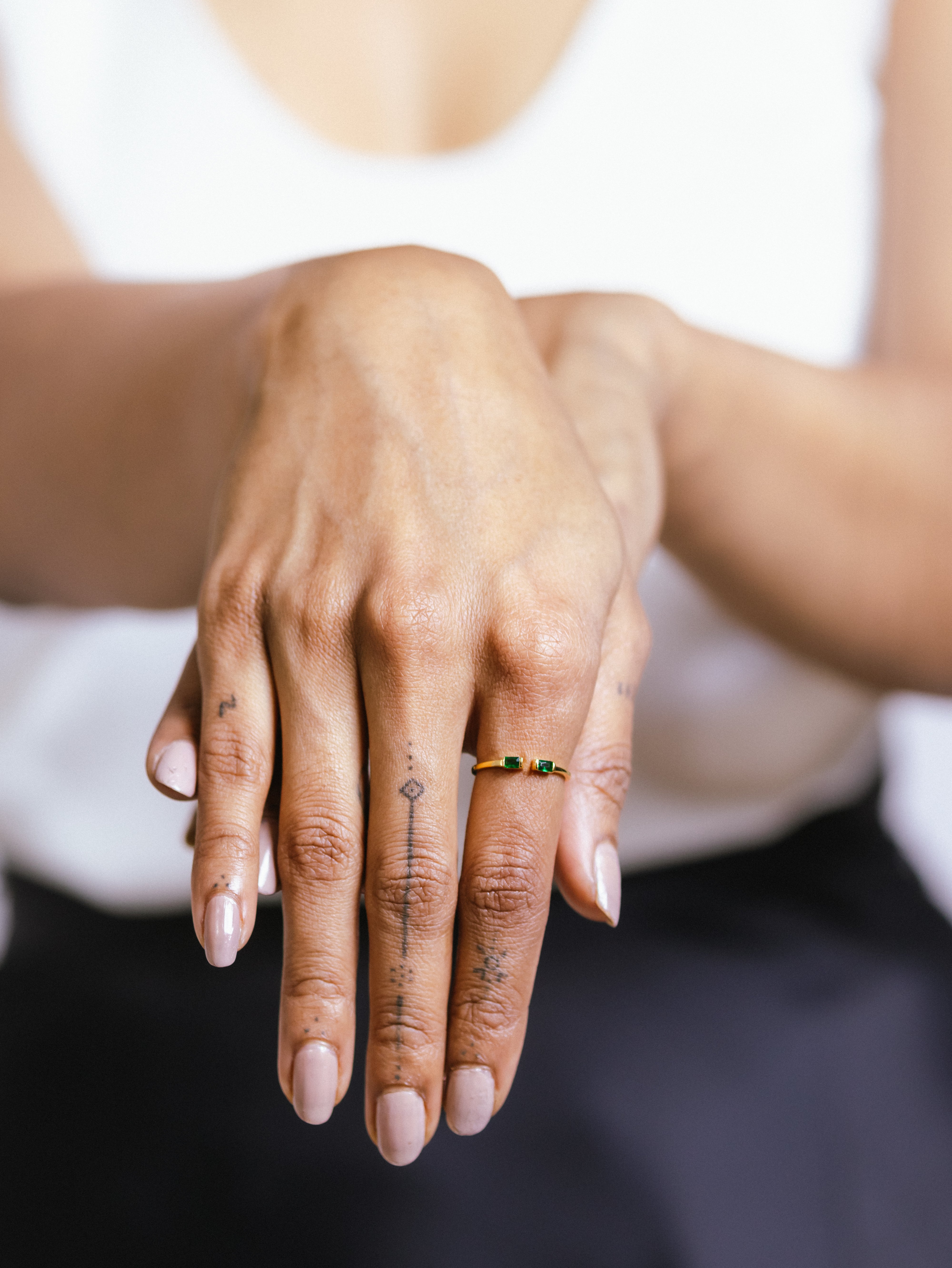 Twin Emerald Open Ended Ring