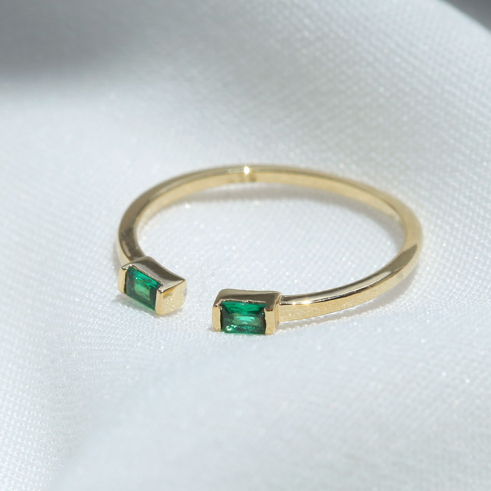 Twin Emerald Open Ended Ring