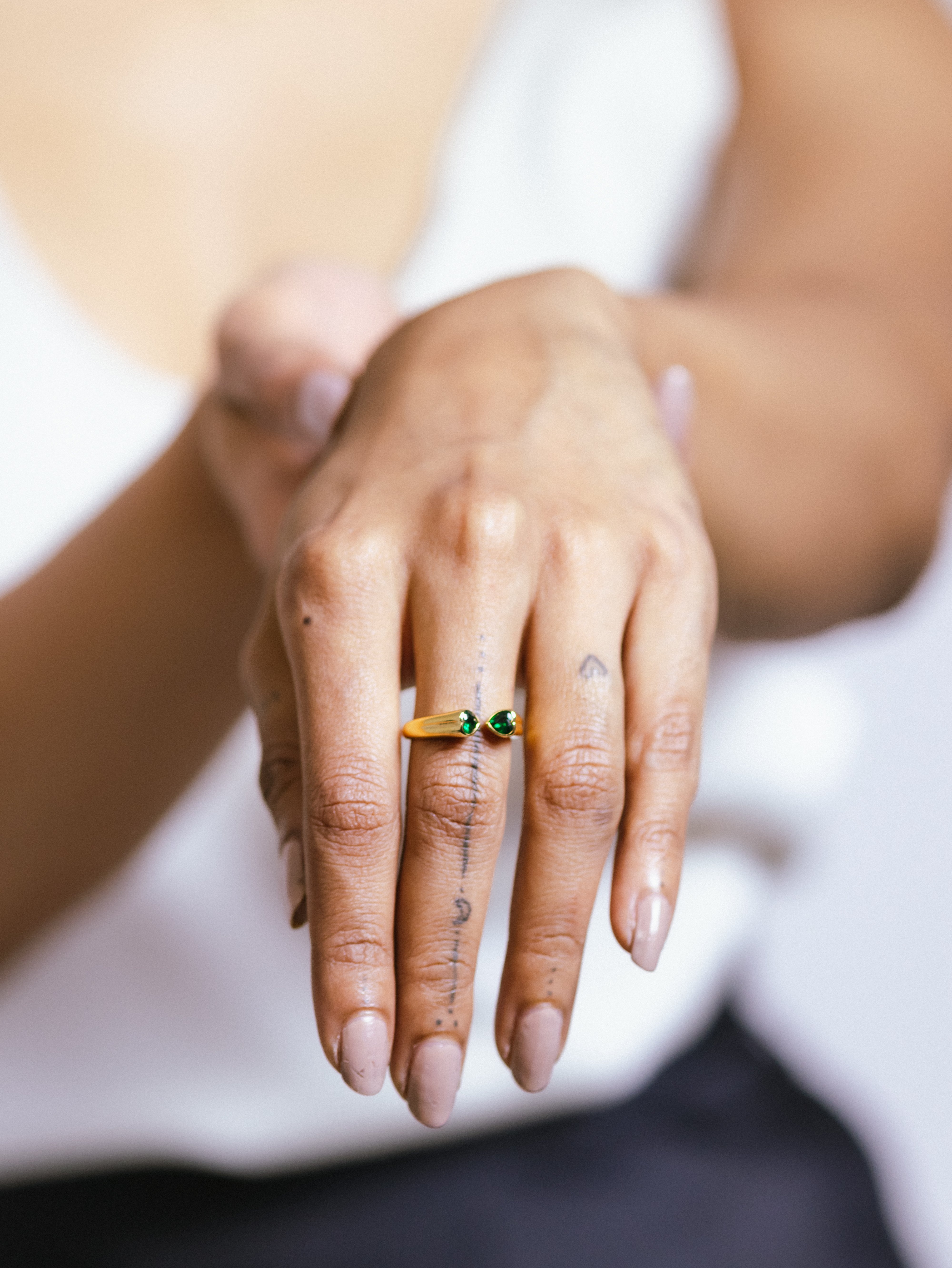 Twin hearts- green zirconia ring