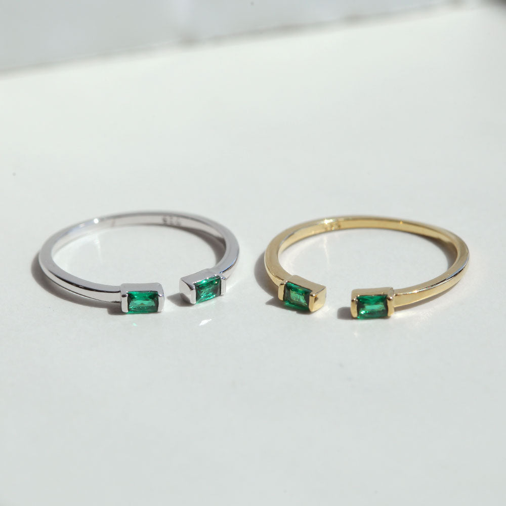 Twin Emerald Open Ended Ring